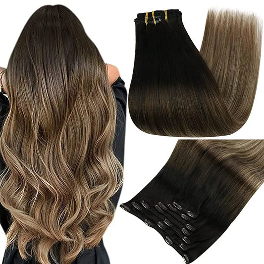 Luxe Lengths Clip In Hair Extensions 1B 6 27
